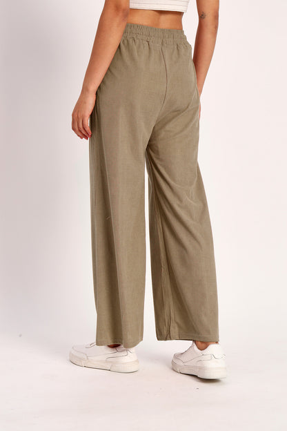 Khaki Straight Fit Wide Leg Pants