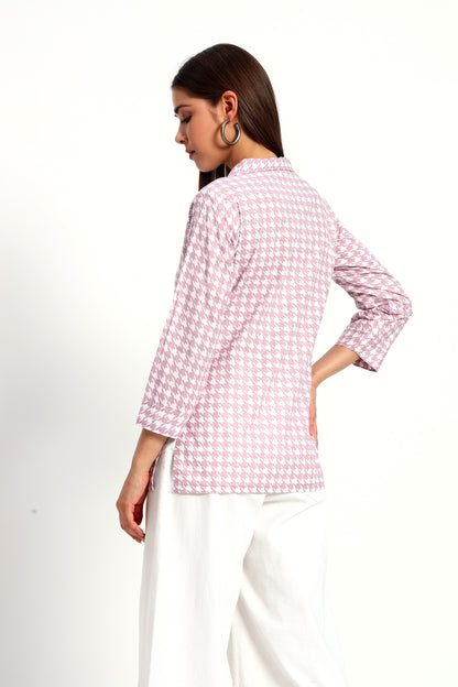 Lilac Houndstooth Lapel Collar Shirt