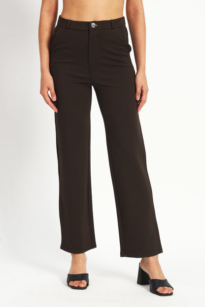 Dark Brown Straight Fit Stretch Pants