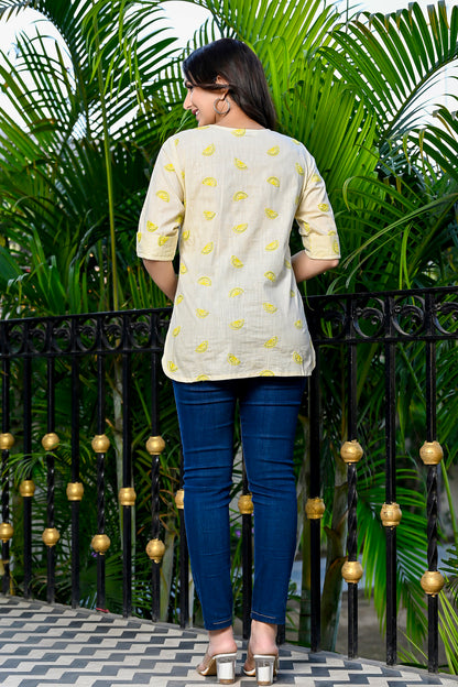 Lemon Embroidered Cotton Top