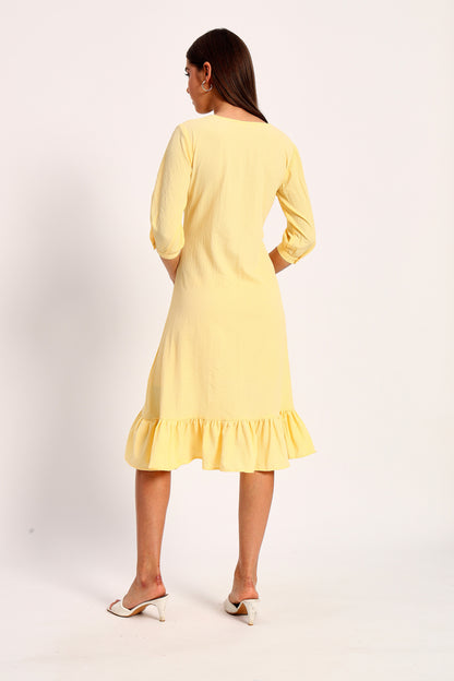 Wrinkle Yellow A-line Dress