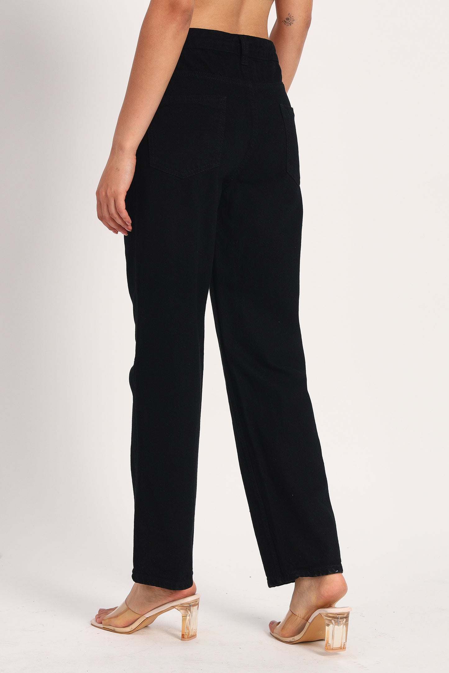 Black Straight Fit Wide Leg Jeans