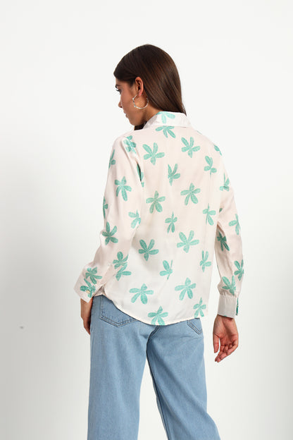 Off White Floral Print Shirt