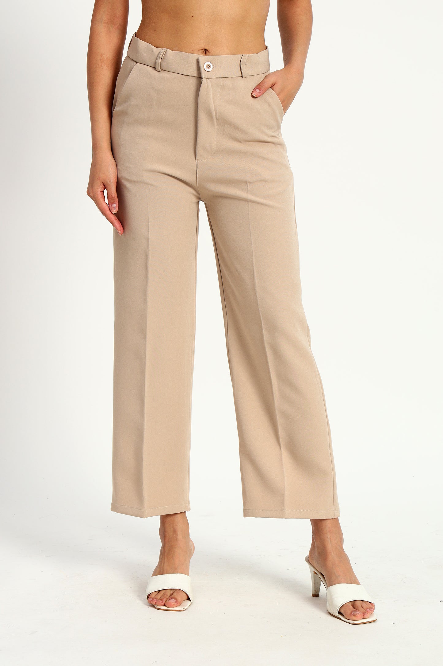 Beige Straight Fit Korean Pants