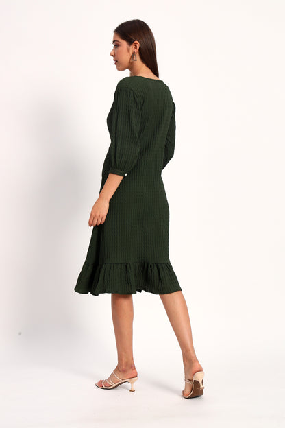 Wrinkle Olive A-line Dress