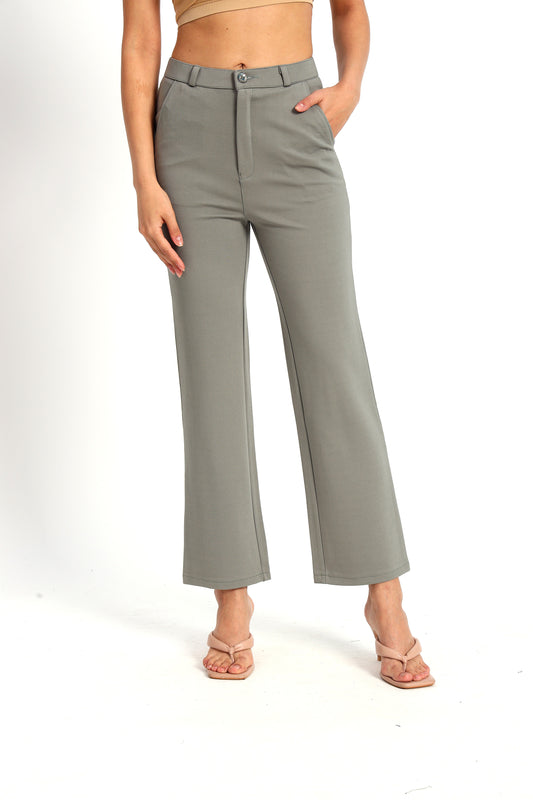 Grey Straight Fit Stretch Pants