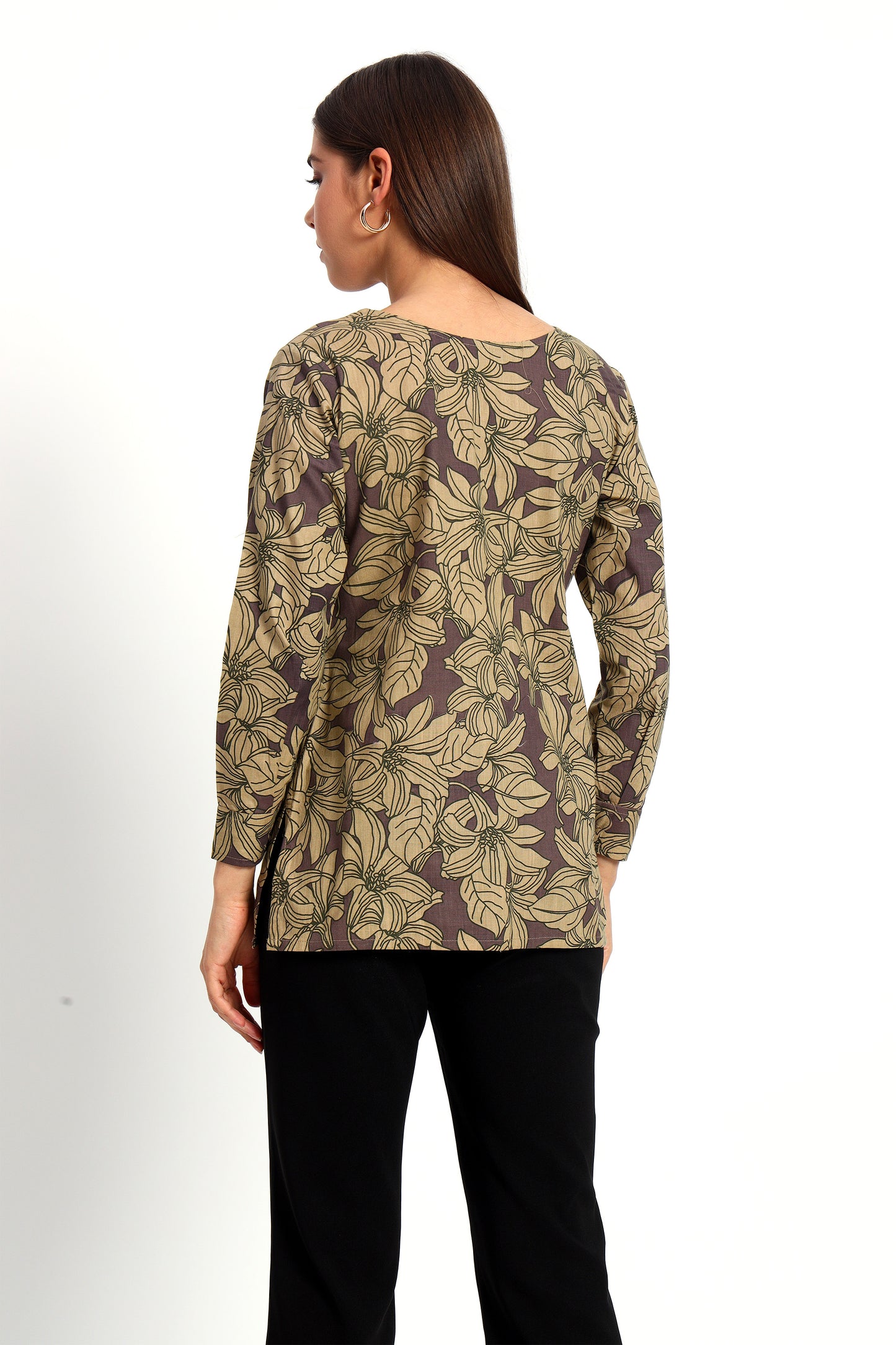 Dusty Plum Floral V Neck Shirt