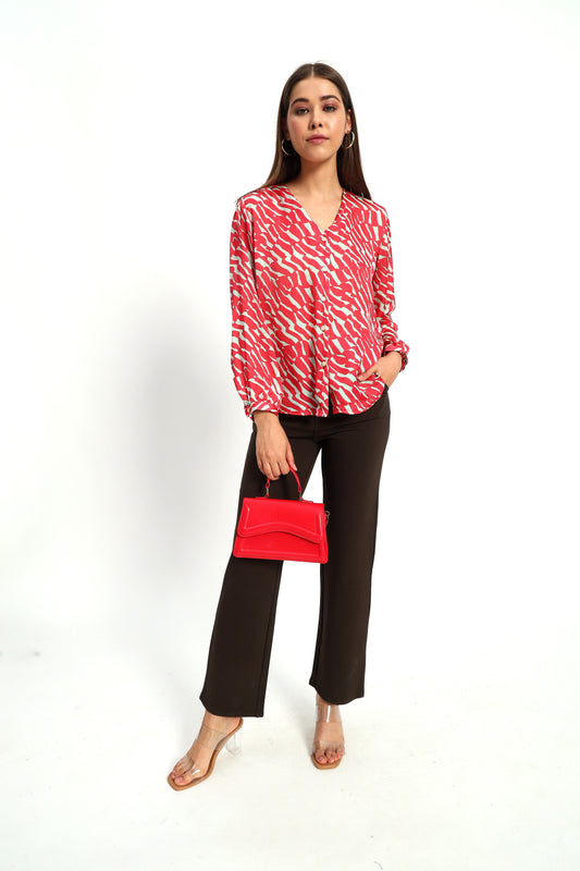 Cherry Red Wavy Print Shirt