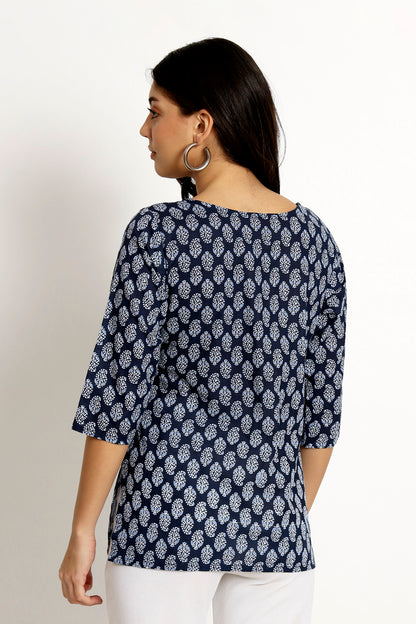 Navy Block Printed Short Tunic