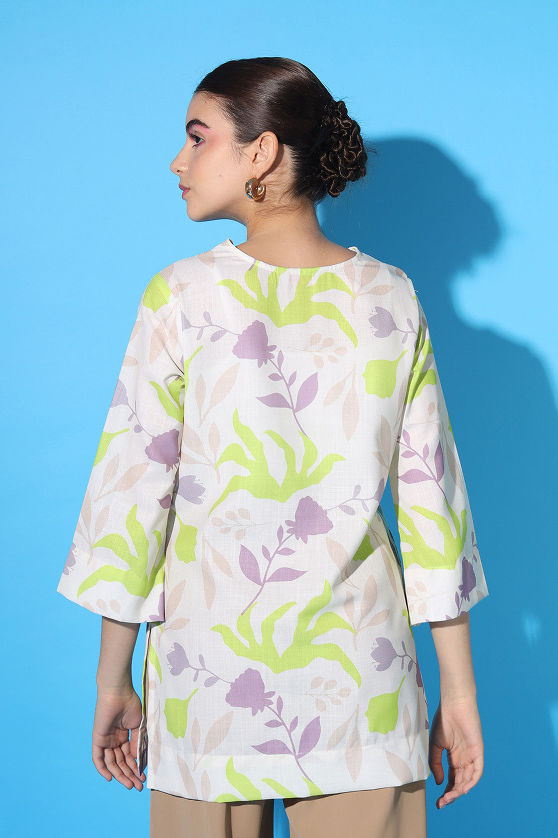 Leafy Printed Linen V-Neck Tunic