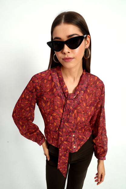 Maroon Lucent Leaf Bow Shirt