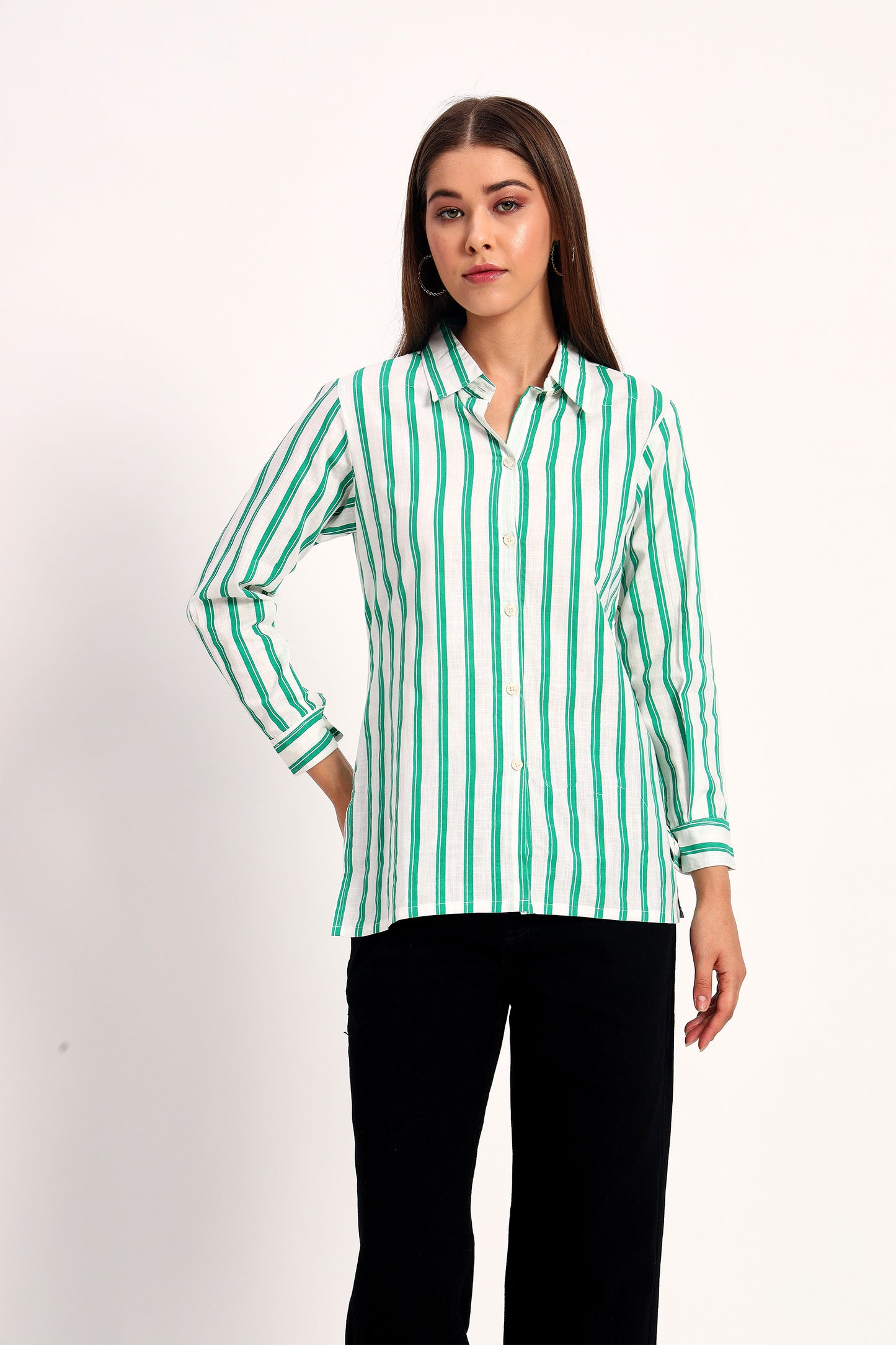 Green Striped Linen Shirt