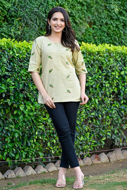 Chikoo Embroidered Cotton Top