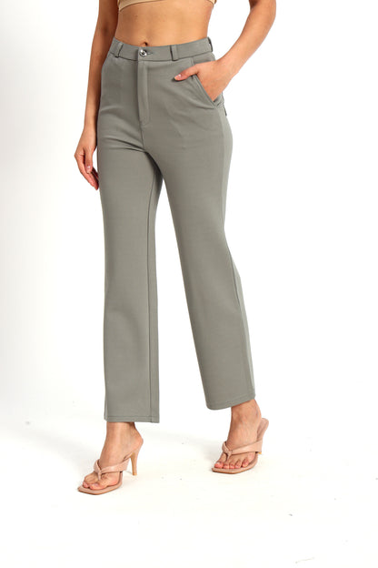 Grey Straight Fit Stretch Pants