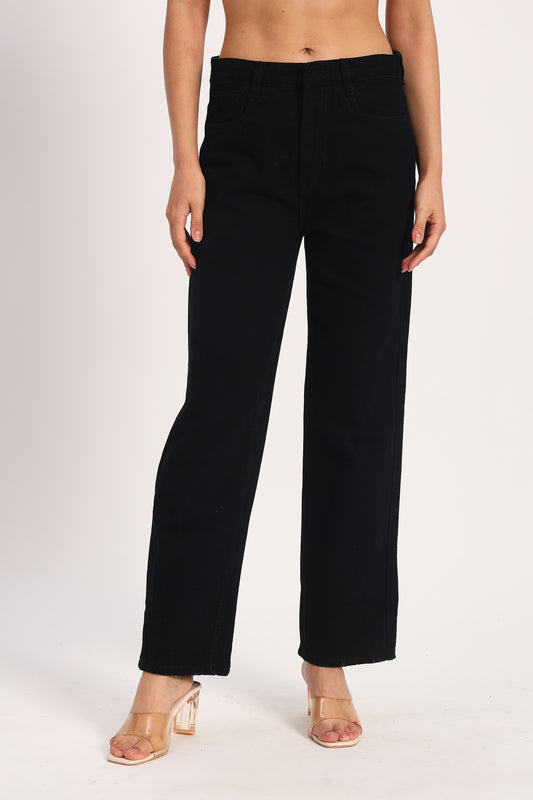 Black Straight Fit Wide Leg Jeans