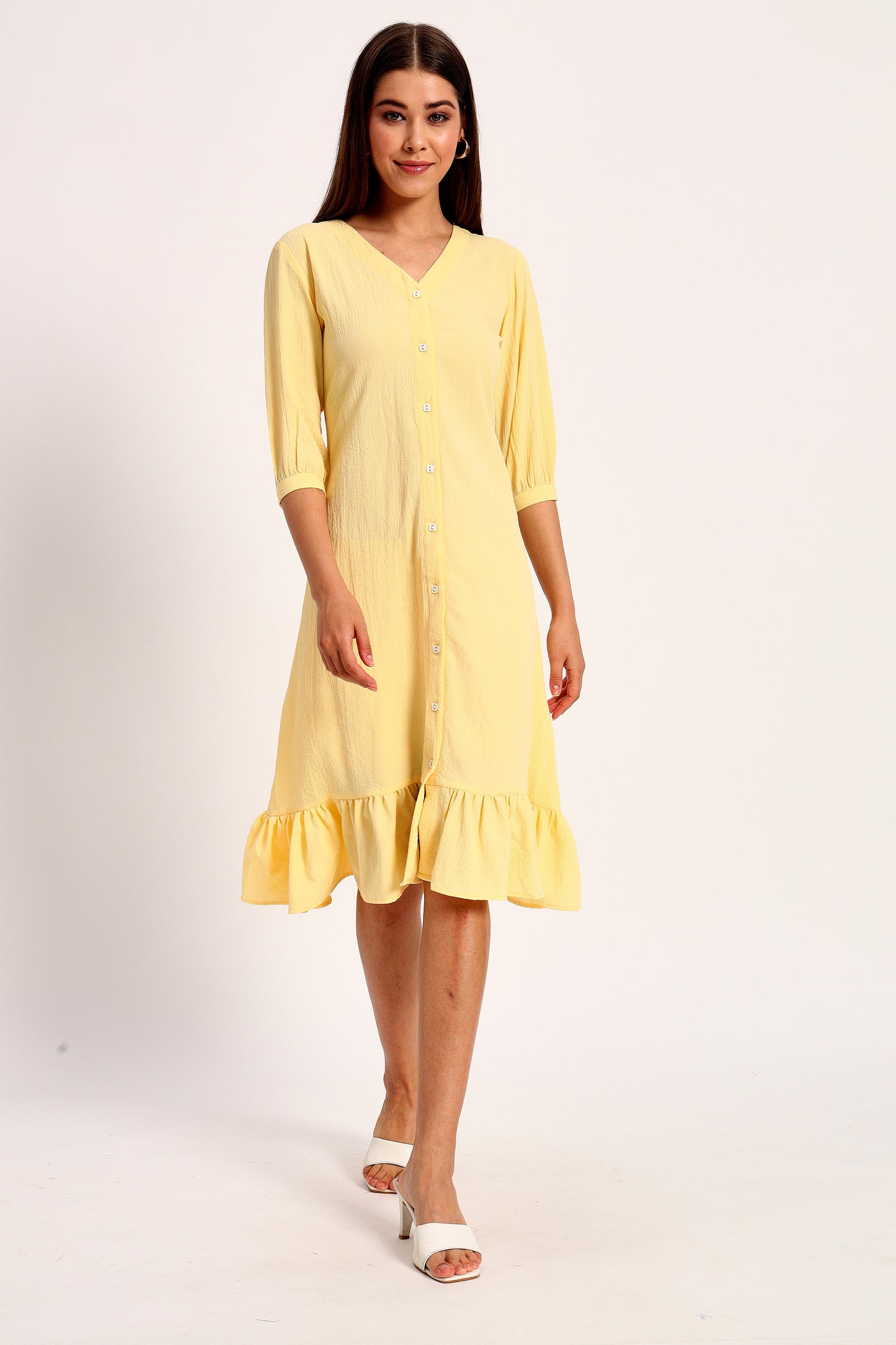 Wrinkle Yellow A-line Dress