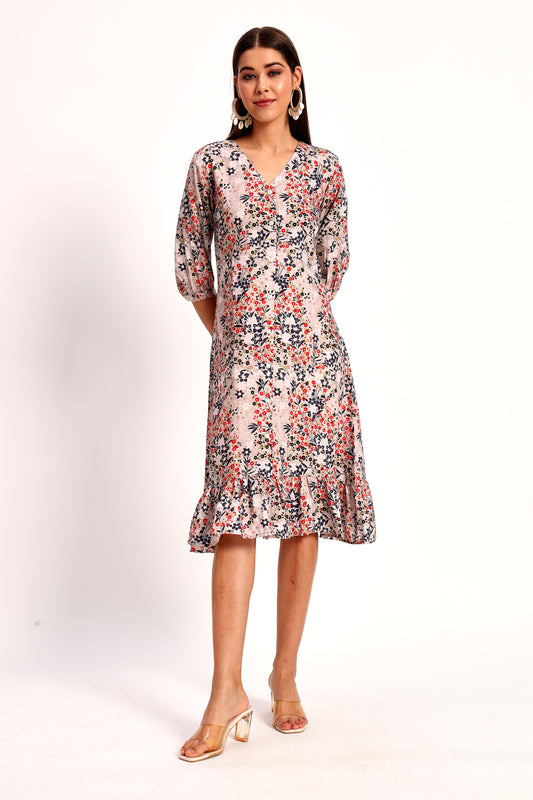 Floral Print A-line Dress