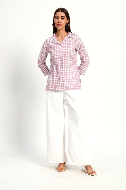 Lilac Houndstooth Lapel Collar Shirt