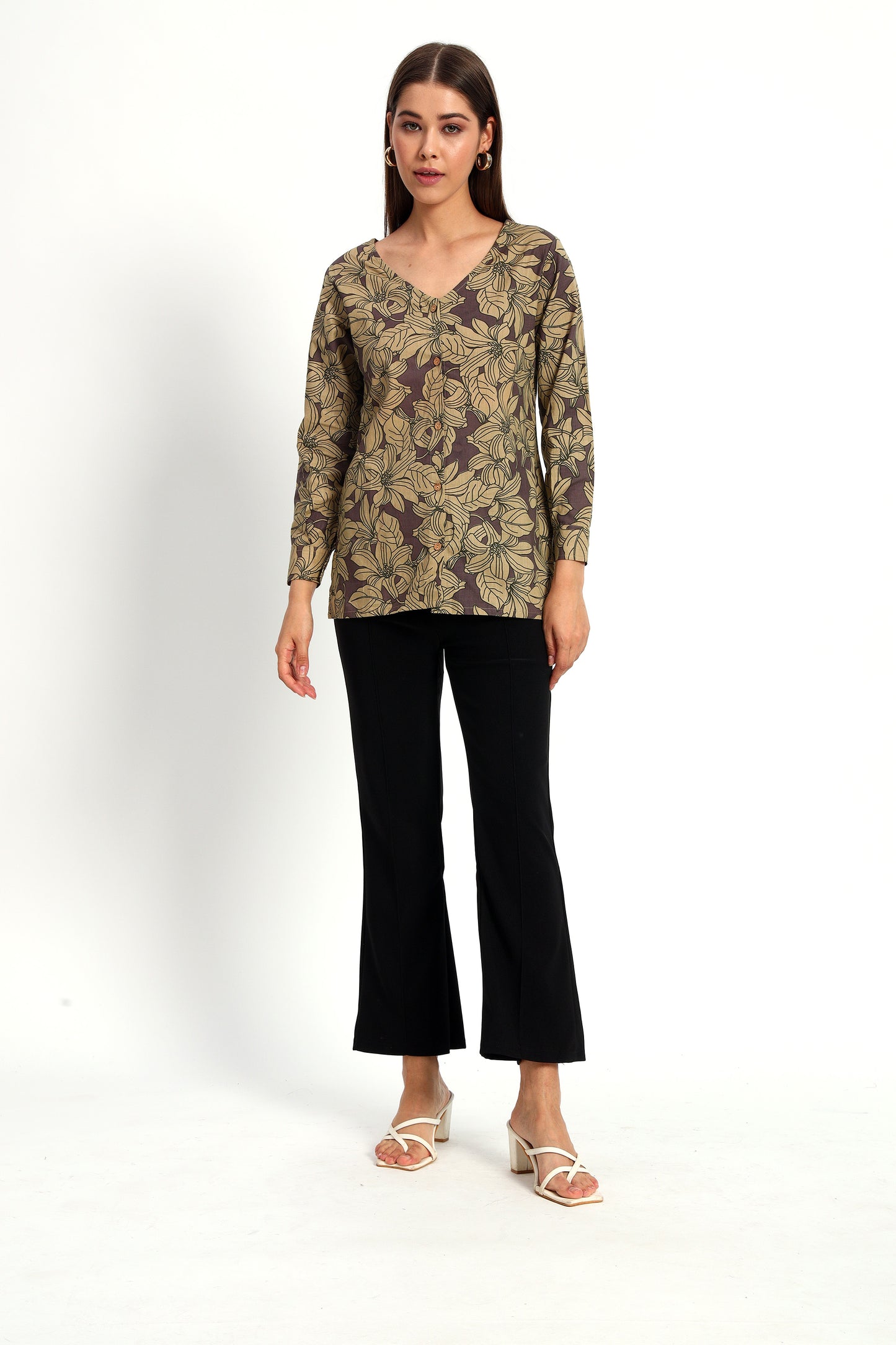 Dusty Plum Floral V Neck Shirt