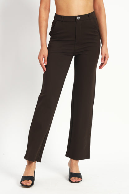 Dark Brown Straight Fit Stretch Pants