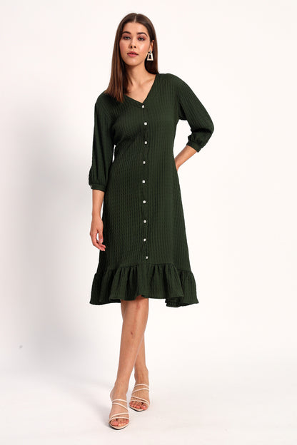 Wrinkle Olive A-line Dress