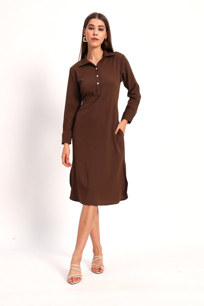 Wrinkle Brown Straight Dress