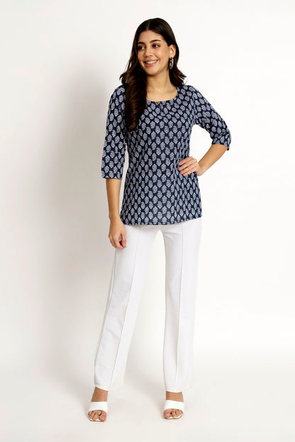 Navy Block Printed Short Tunic