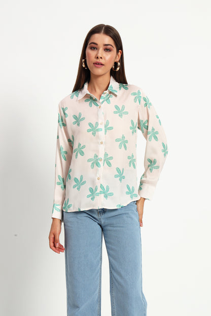 Off White Floral Print Shirt