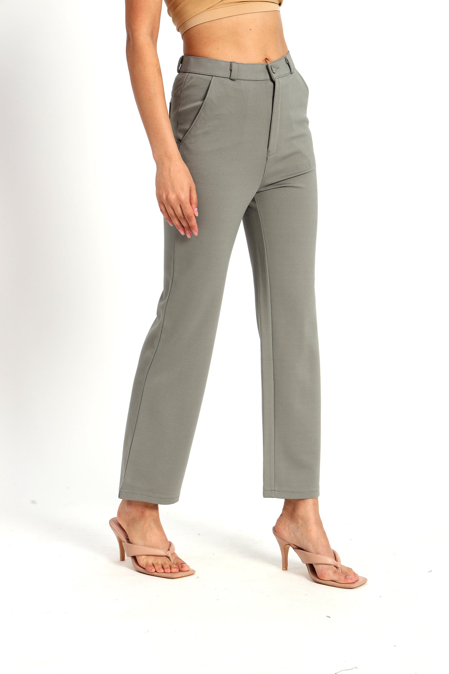 Grey Straight Fit Stretch Pants