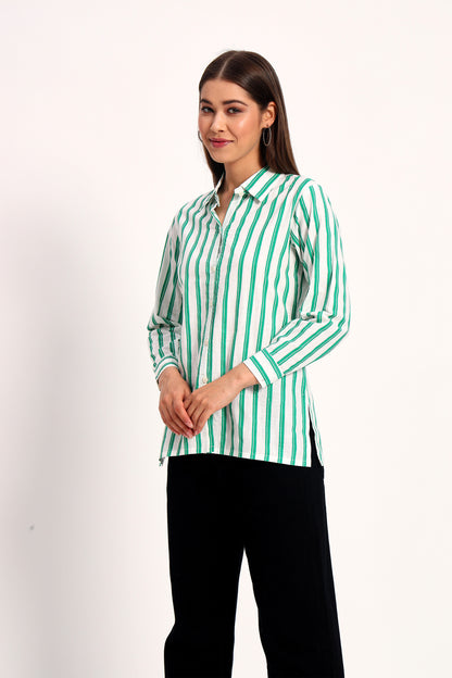 Green Striped Linen Shirt