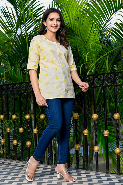 Lemon Embroidered Cotton Top