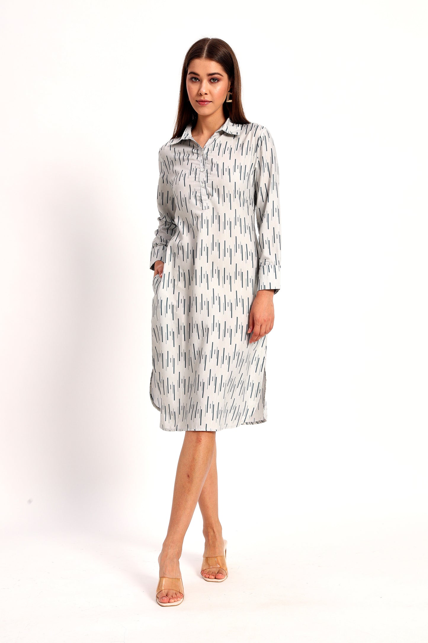 Slub Print Straight Dress