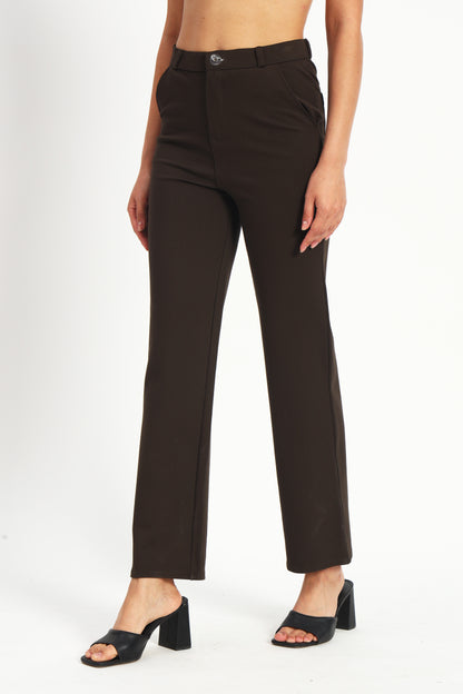 Dark Brown Straight Fit Stretch Pants