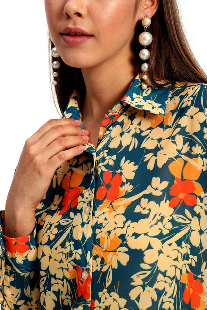 Navy Floral Print Shirt