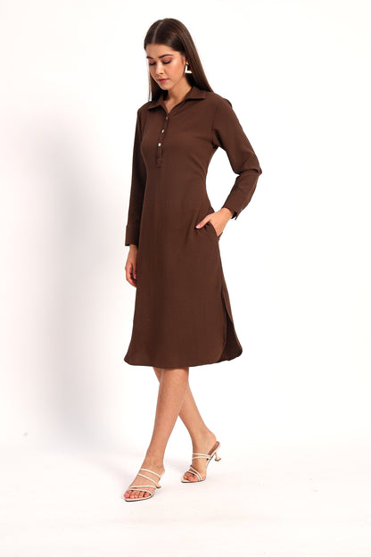 Wrinkle Brown Straight Dress