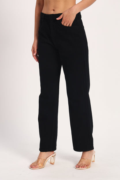 Black Straight Fit Wide Leg Jeans