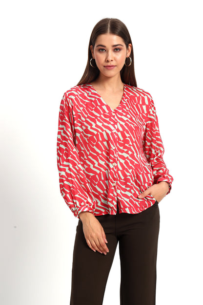 Cherry Red Wavy Print Shirt