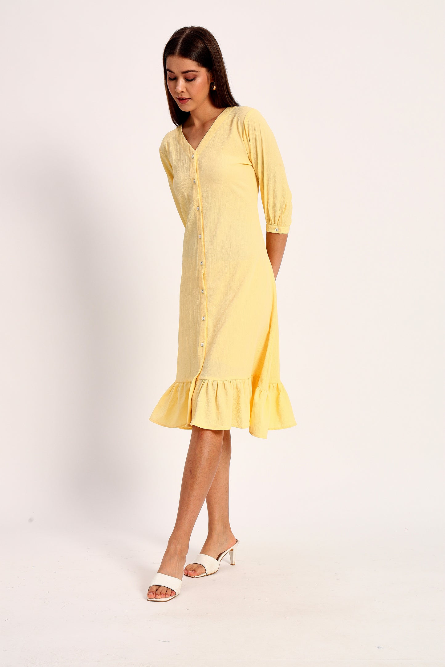 Wrinkle Yellow A-line Dress