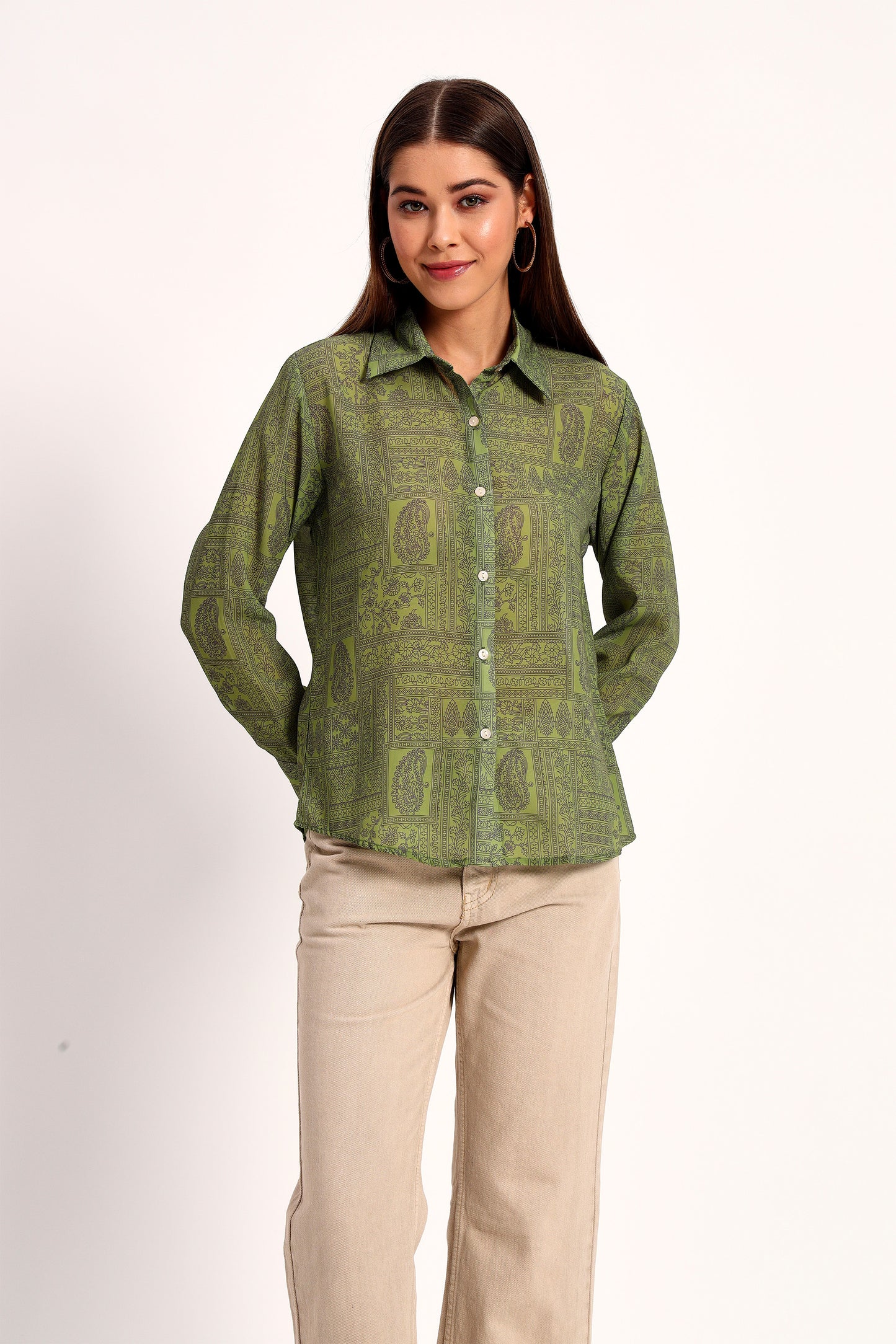 Light Olive Paisley Print Shirt