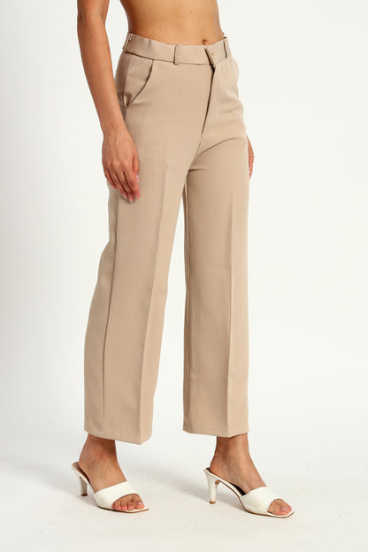 Beige Straight Fit Korean Pants