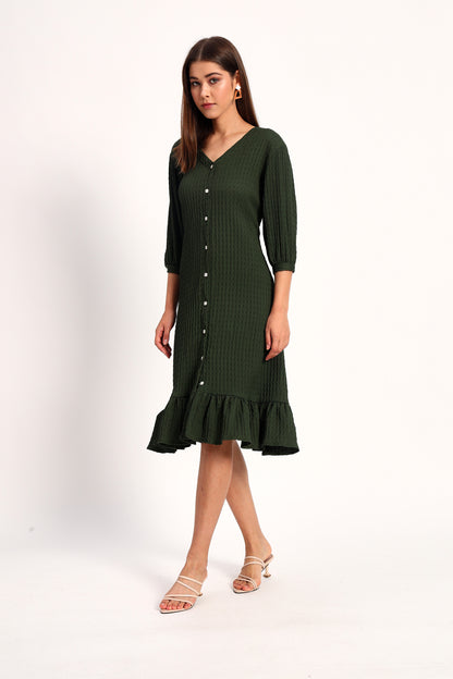 Wrinkle Olive A-line Dress