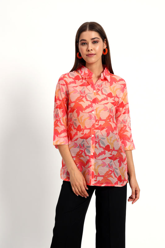 Printed Coral Chanderi Shirt