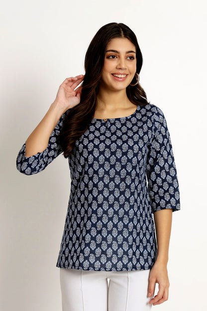 Navy Block Printed Short Tunic