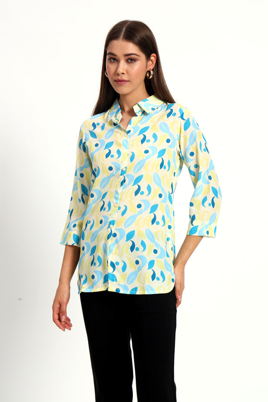 Printed Lemon Satin Shirt