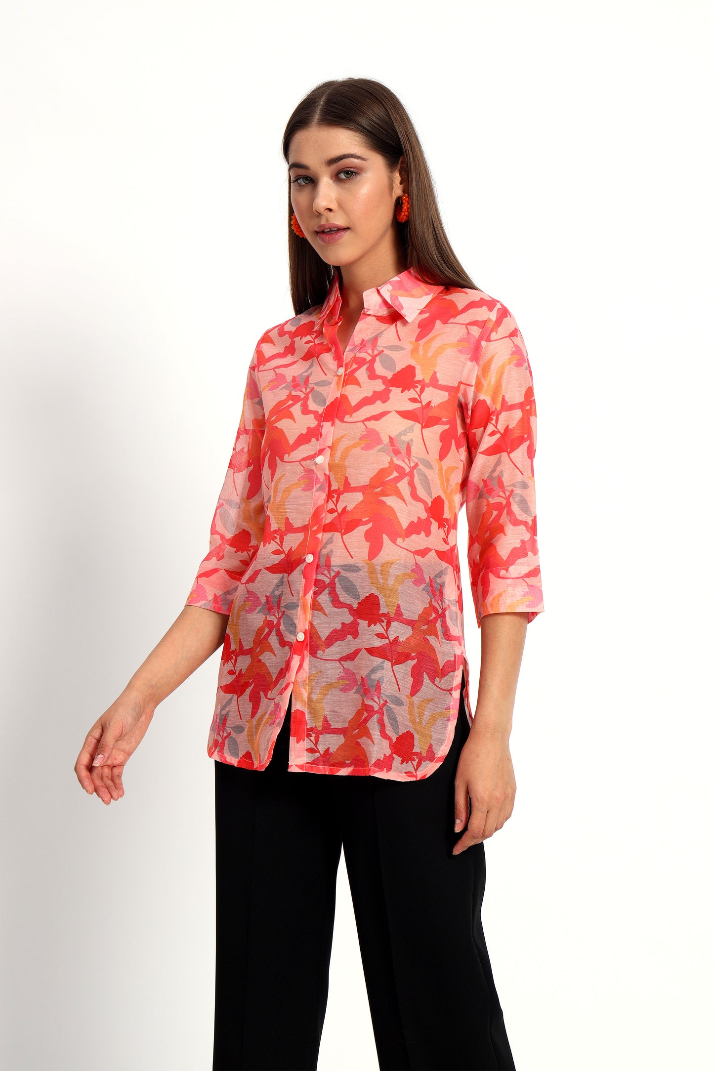 Printed Coral Chanderi Shirt