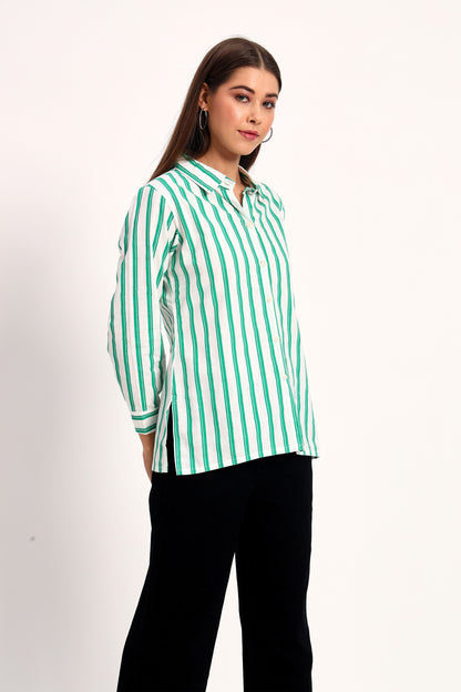 Green Striped Linen Shirt