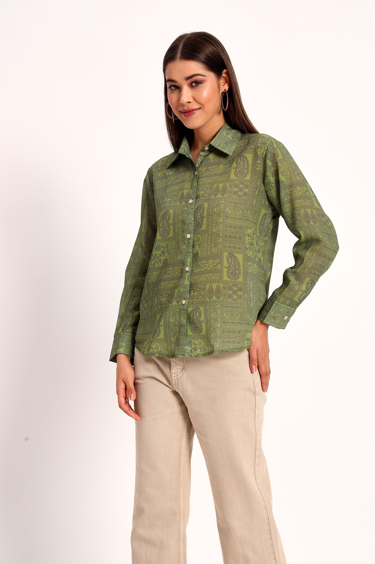 Light Olive Paisley Print Shirt