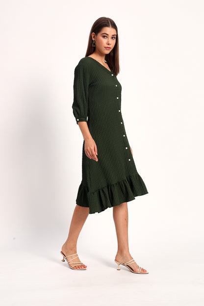 Wrinkle Olive A-line Dress