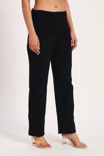 Black Straight Fit Wide Leg Jeans