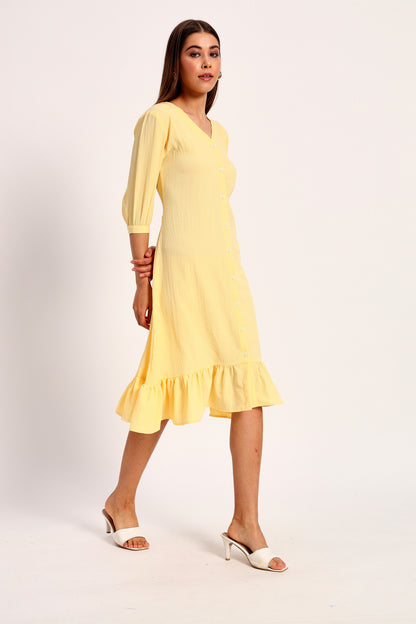 Wrinkle Yellow A-line Dress